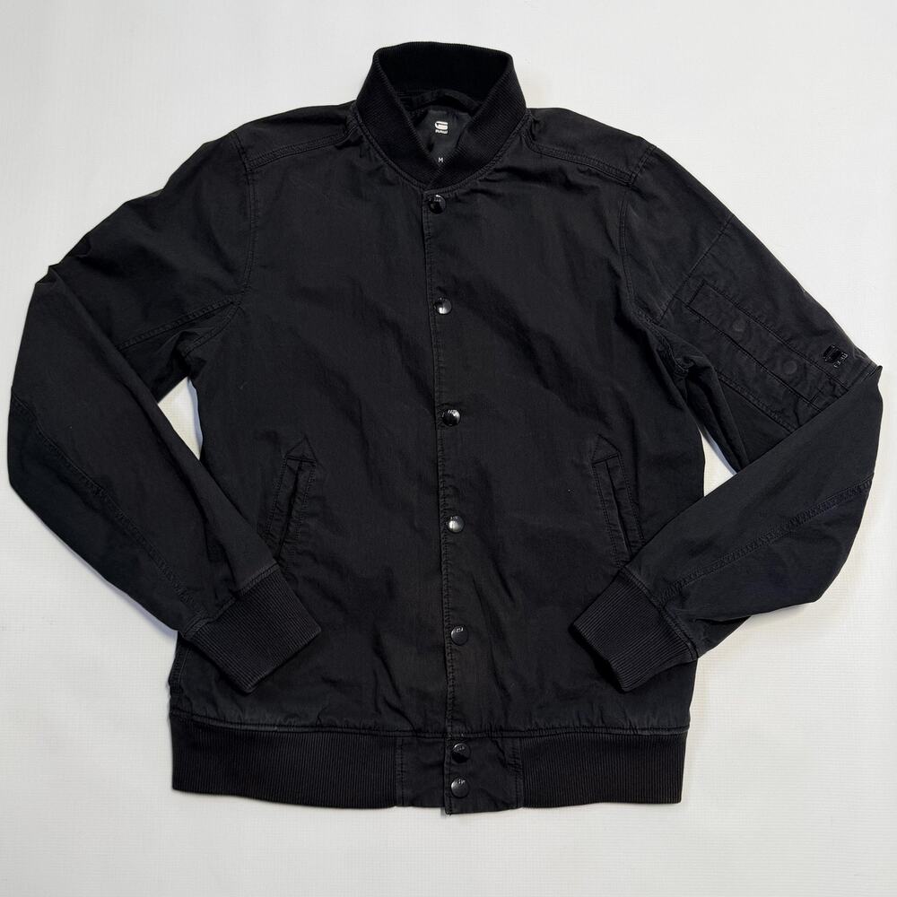 G-Star Raw Jacket Mens Medium Black Bomber Snap Front Ribbed Collar Cuffs Hem